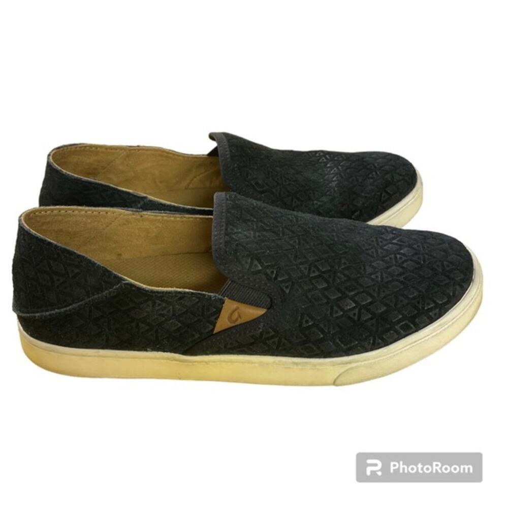 Olukai Pehuea Leather Slip On Shoes Womens 9.5 Sneaker Shoes Black Leather